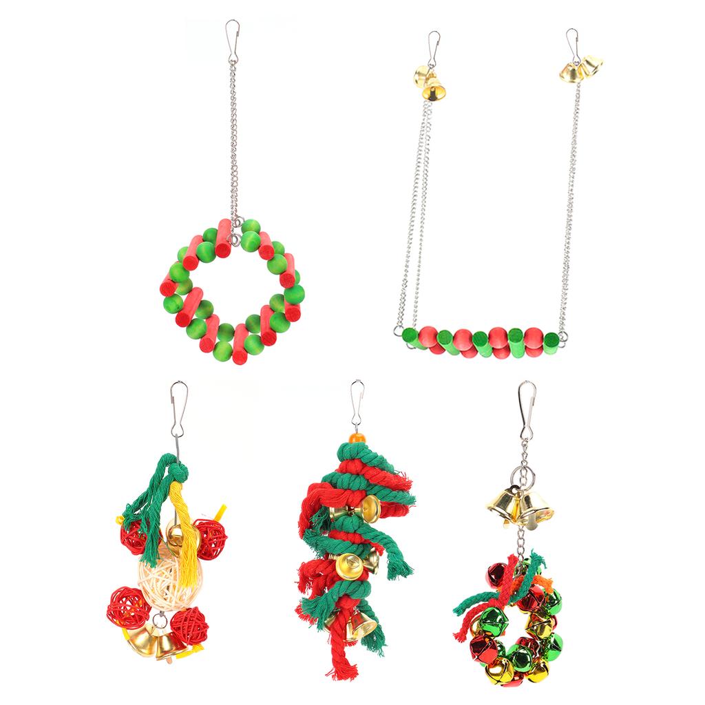 5 Pcs Parakeet Toy Christmas Day Decoration Chewing Toy Swing Stand for Pet BirdsChristmas 5 Pcs