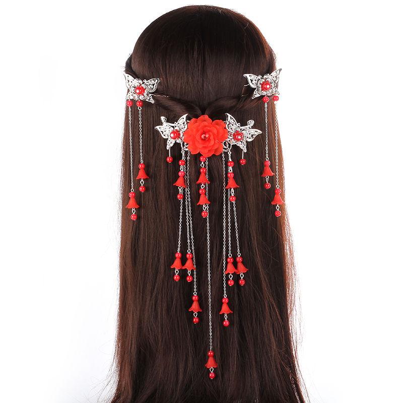 

Набір шпильок для волосся «Фенікс»: Традиційні головні убори Ханфу з китицями для класичного танцю та костюму феї.