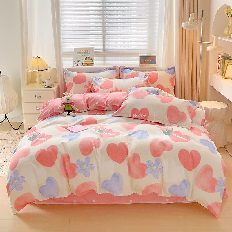 Verdicktes und Poliertes Vier-Teile-Set aus reiner Baumwolle, Bettlaken, Bettbezug, Dreiteiliges Set für Studentenwohnheim, Bettwäsche