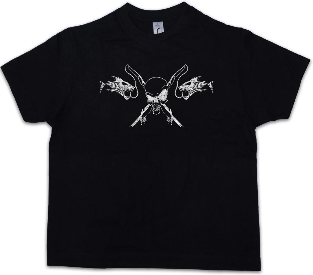 FISHING SKULL Kids Boys T-Shirt Fishing Fisher Rod Pole Bone River Sea and Line