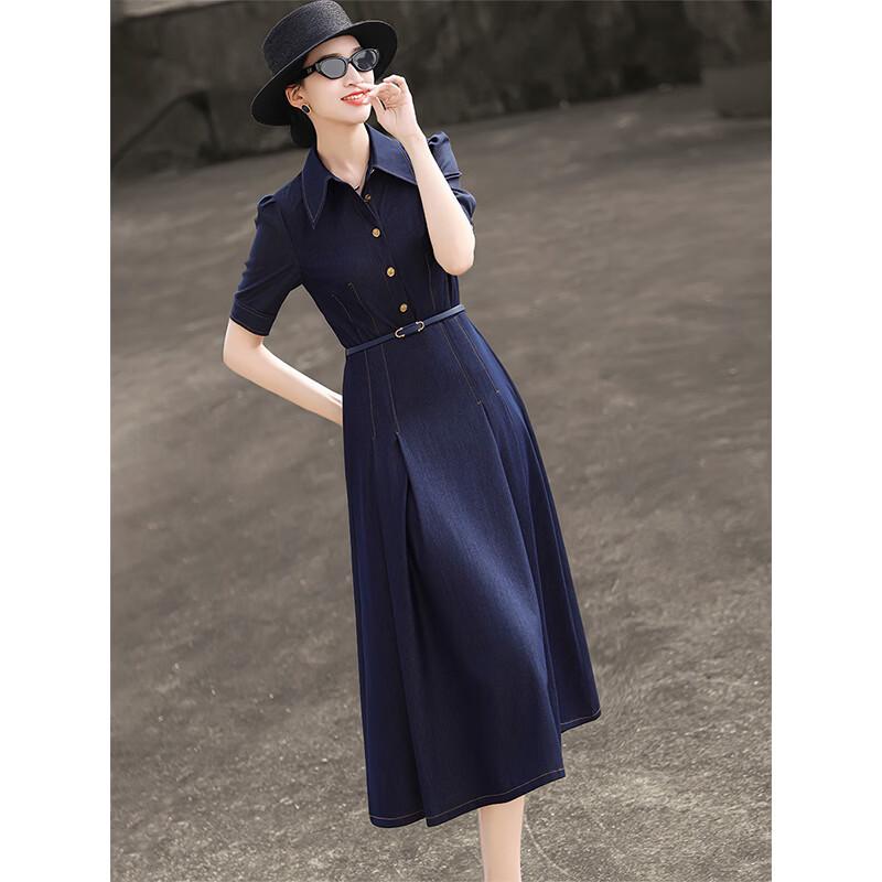 Lanser Women's Elegant Retro Denim Shirt Dress