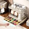 Double-layer Cup Rack with Drain Tray Rack for Kitchen Table Top Glass Cups Tea Cups, Coffee Cups and Water Cups Organizer Shelf