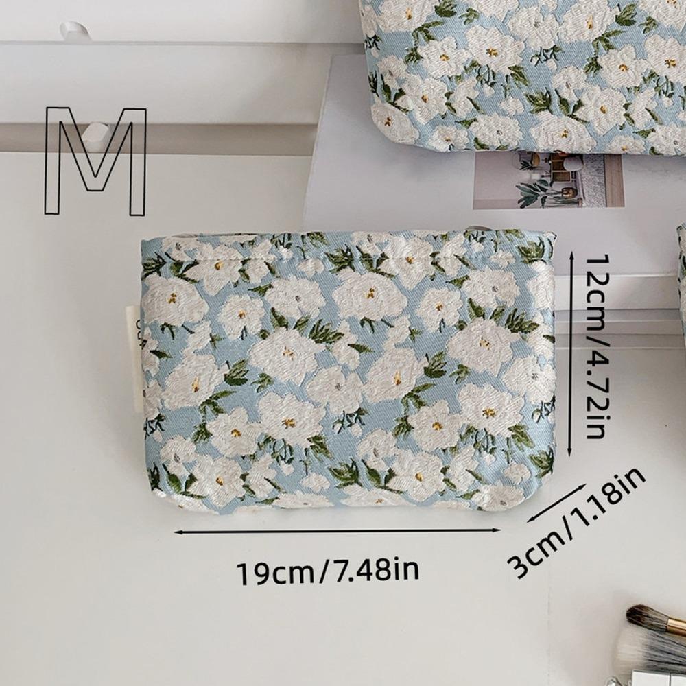 Polyester Canvas Flower Clutch Bag Large Capacity Flower Pattern Makeup Bag Zipper Closure Portable Travel Toiletry Bag