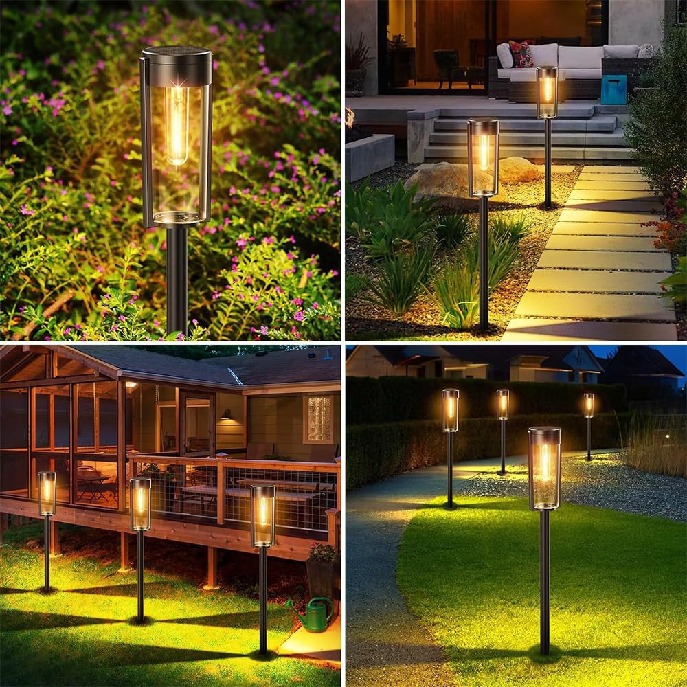LKCCTK Solar Garden Outdoor Lighting for Clear Warm White IP65 High Recessed Automatic Ideal for Parking Flower and Set of 4 Lights, Gardens,