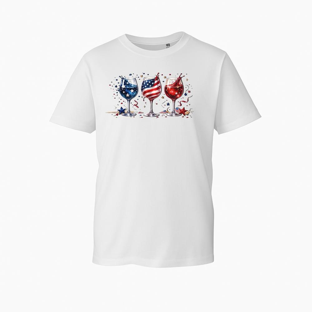 Patriotic Wine Glasses Graphic TShirt 4th of July USA Flag Patriotic Gift TTop