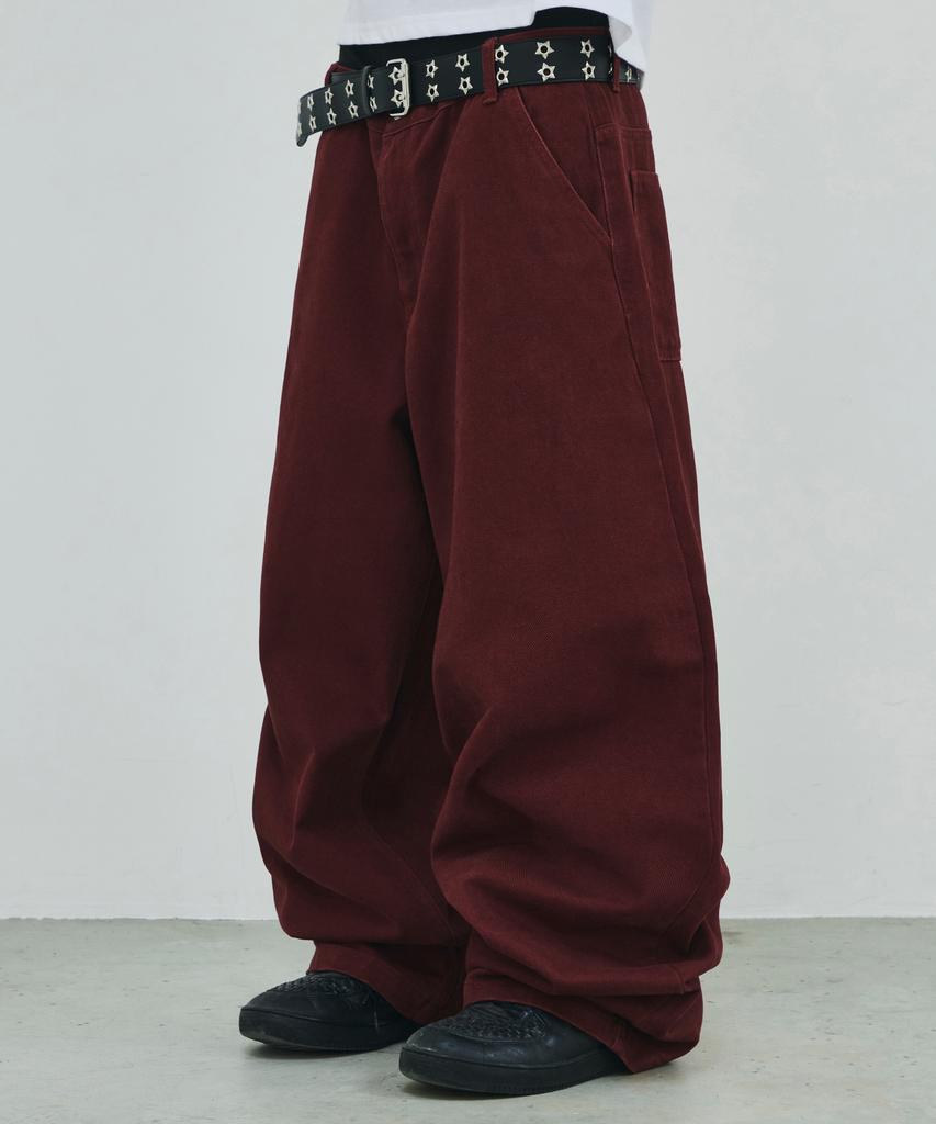 SCALLYWAG [Ryu Jung-Ran × Skelly Wung] Pull Up Straight Cotton Pants [Wine]
