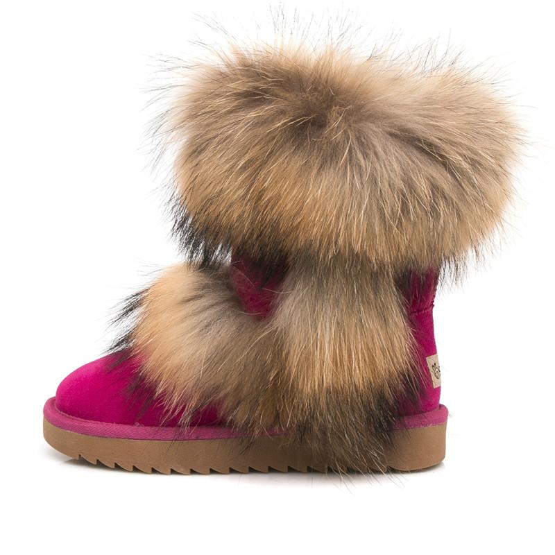 Fashion 2025 All-Match Natural Fox Fur Snow Boots Real Suede Leather Shoes Mid-Calf Knee-High Boots Raccoon Fur Warm Women'S Flat Boots