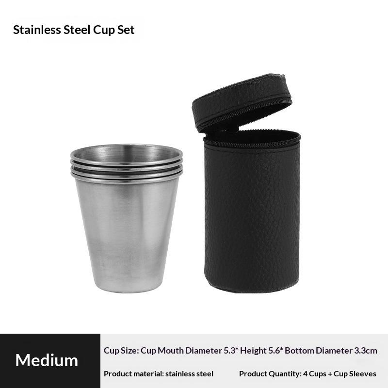 4pcs/Set Stainless Steel Glass Set Outdoor Small Glasses Set Travel Picnic Cup Set 30/70/170ml