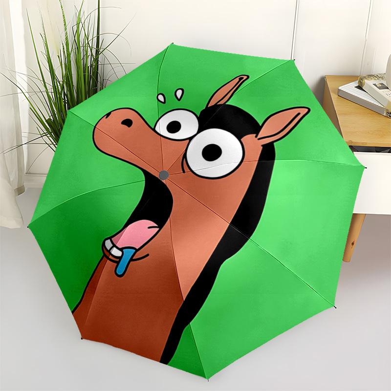 1pc Horse Expression Automatic Folding Umbrella Automatic Open/Close, 8-Rib Durable Frame, Compact Travel Umbrella Suitable032