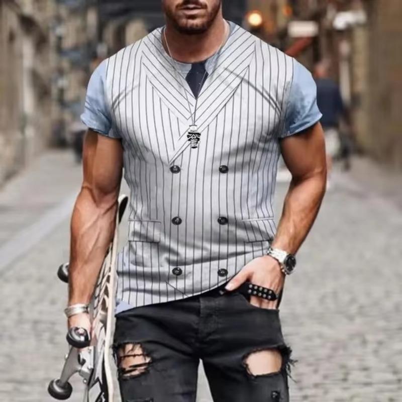 3D Printing T Shirt Fashionable nd Lnteresting Western Suit Pictures Men's T-Shirts Trend Digital Printing Casual Round Neck Short Sleeved
