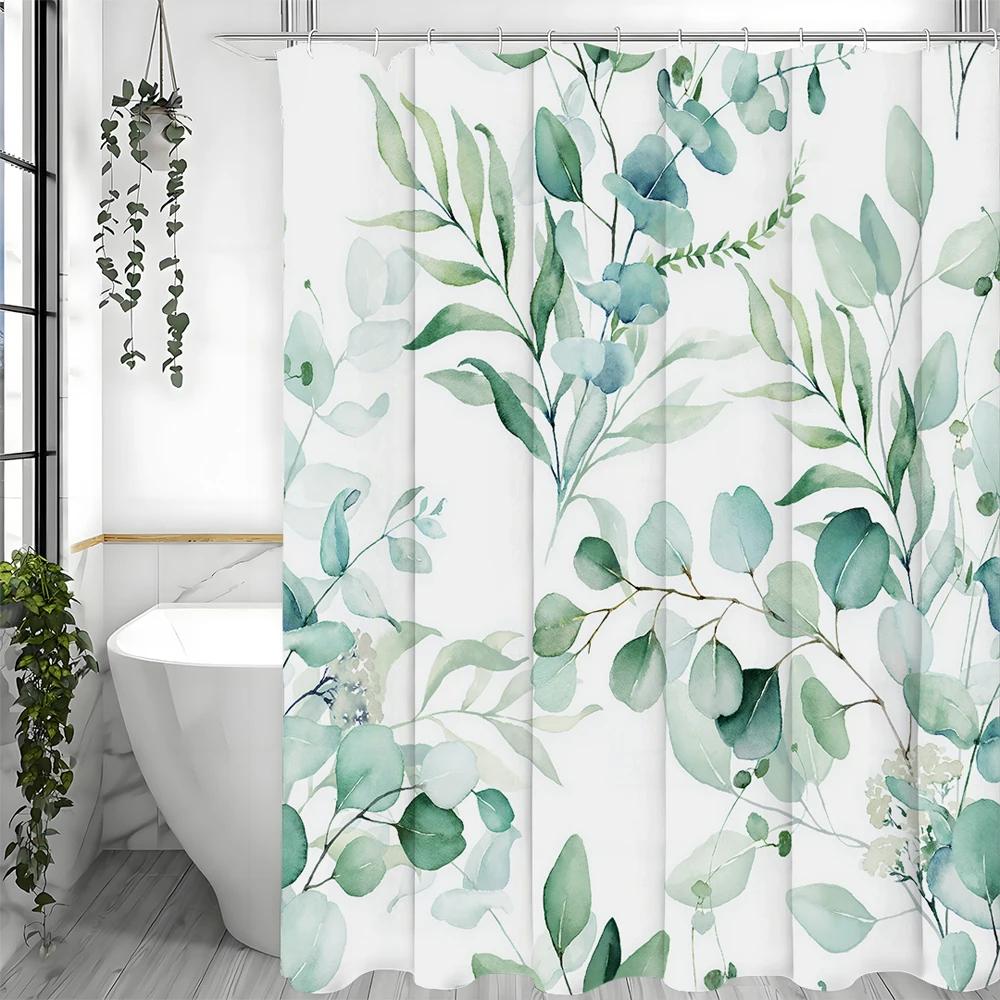 Watercolor Greenery Shower Curtain: Elegant, Nature-Inspired Bathroom Decor for Fresh, Serene Ambiance and Peaceful Retreat
