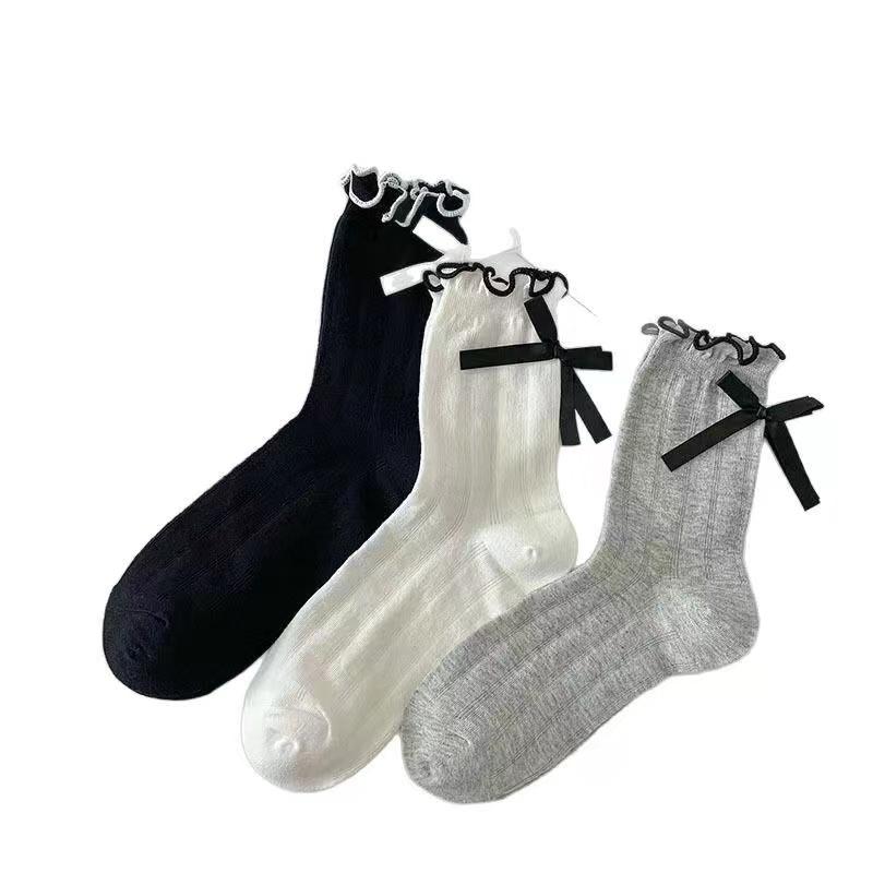 New Thin Mid Tube Socks Bow Anti Pilling Pile Socks Breathable Hollow Mesh JK Socks Spring/Summer