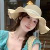 Wave Edge Lace Bow Straw Hat Women's Summer Big Brim Woven Hat Seaside Beach Vacation Sunshade Sun Protection Hat