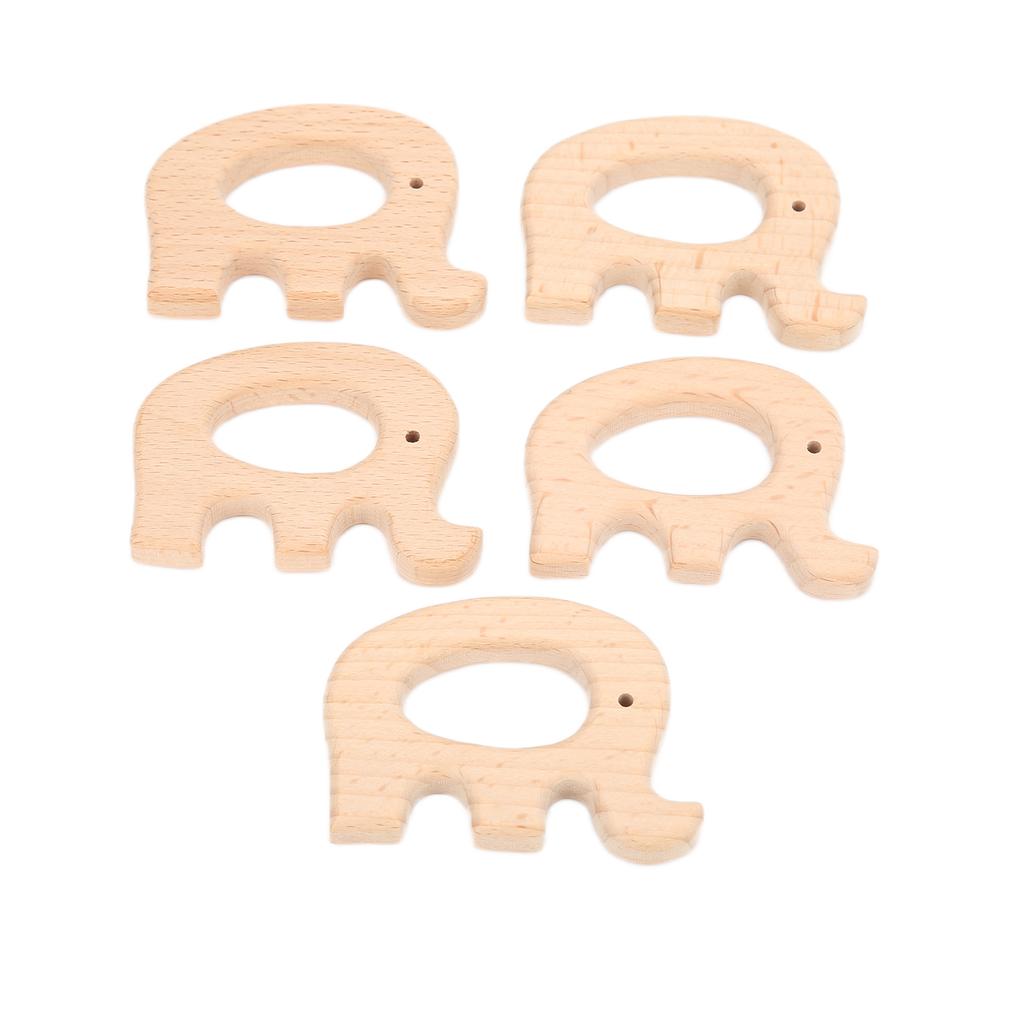 5Pcs Wooden Teether Toys Natural Beech Sturdy Durable Impact Resistance Smooth Safe Non Toxic Wood T