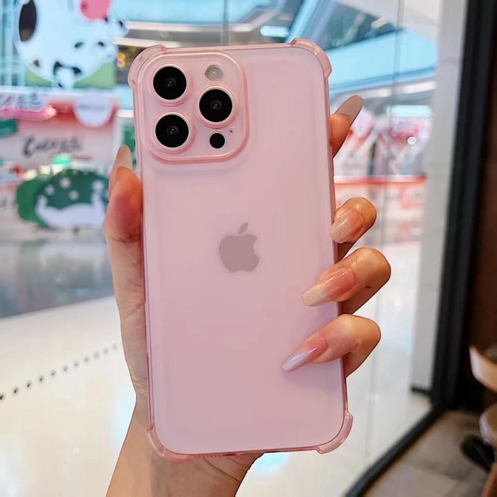 

Matte Shockproof Case For iPhone 16 Pro Max 15 14 Plus 13 12 11 XR XS X 7 8 Plus Transparent Camera Protection Ultra Thin Cover 15promax рожевий
