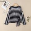 ZANZEA Women Casual Round Neck Loose Long Sleeve Stripe Blouse