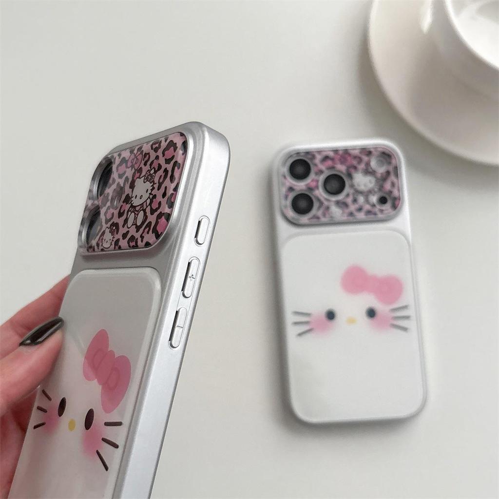 Apple 17 Pro Max Transparent Leopard Print iPhone 16/15 Case with Large Window and KT Cat Expression, Drop-Proof
