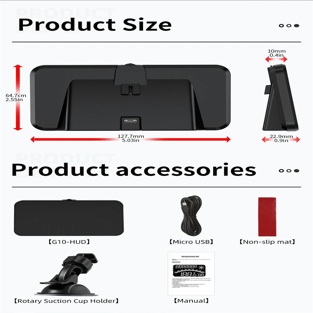 HD G10 Digital Head Up Display Big Font Car HUD GPS Speedometer with Over Speed Alarm Compass Electronic Screen Fit For All Cars