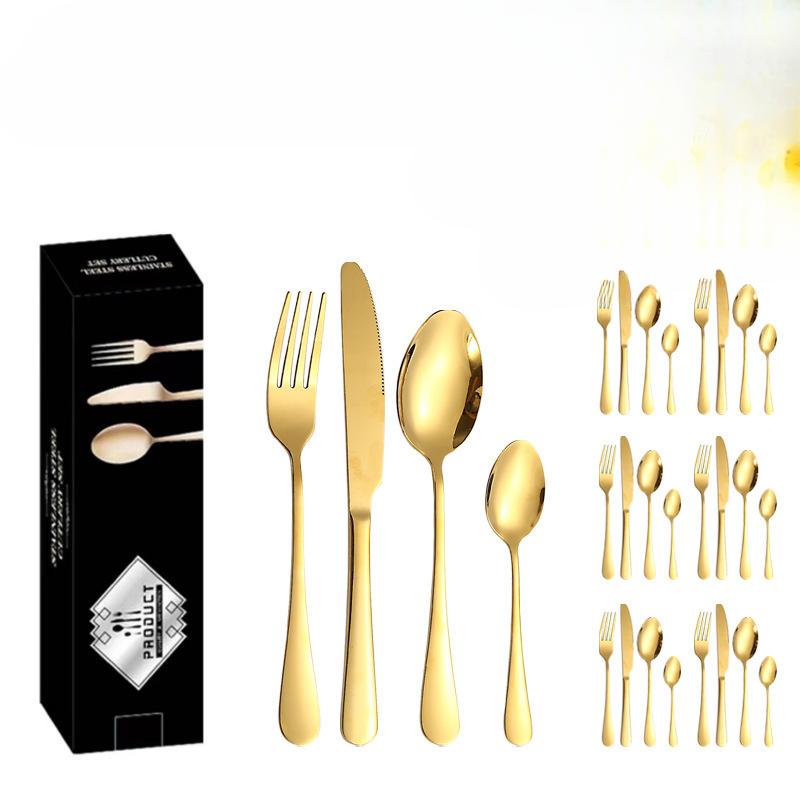 

Посуда из нержавеющей стали, 24 набора ножей, вилка и ложка, нож для стейка в стиле вестерн, вилка и ложка, 1010 набор посуды 24set золотой