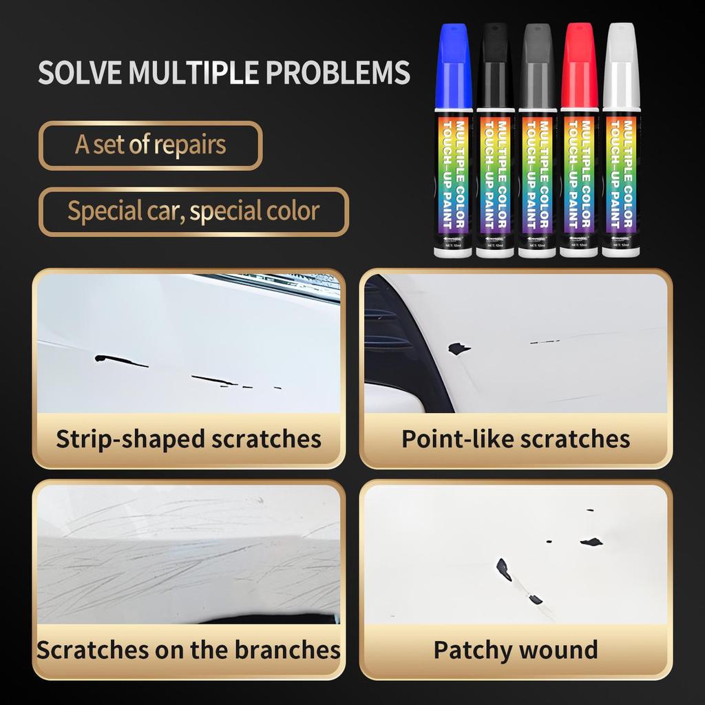 Car Touch-Up Pen: Scratch Repair for Black, Red, Silver, Blue, Pearl White Paint 