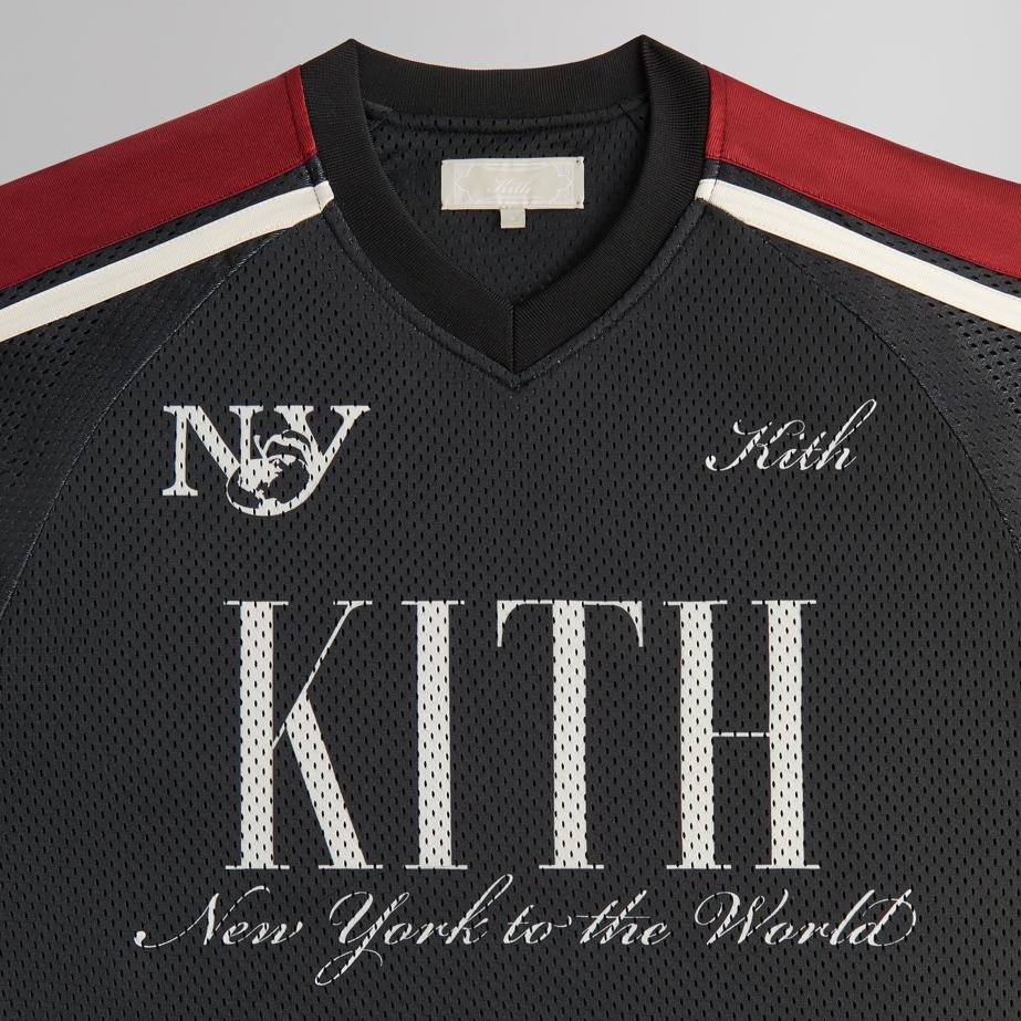 Kith 2025 Spring Collection Mesh Leon Casual Comfortable Versatile V-Neck Short Sleeve Jersey Men jersey Black KHM032703-001
