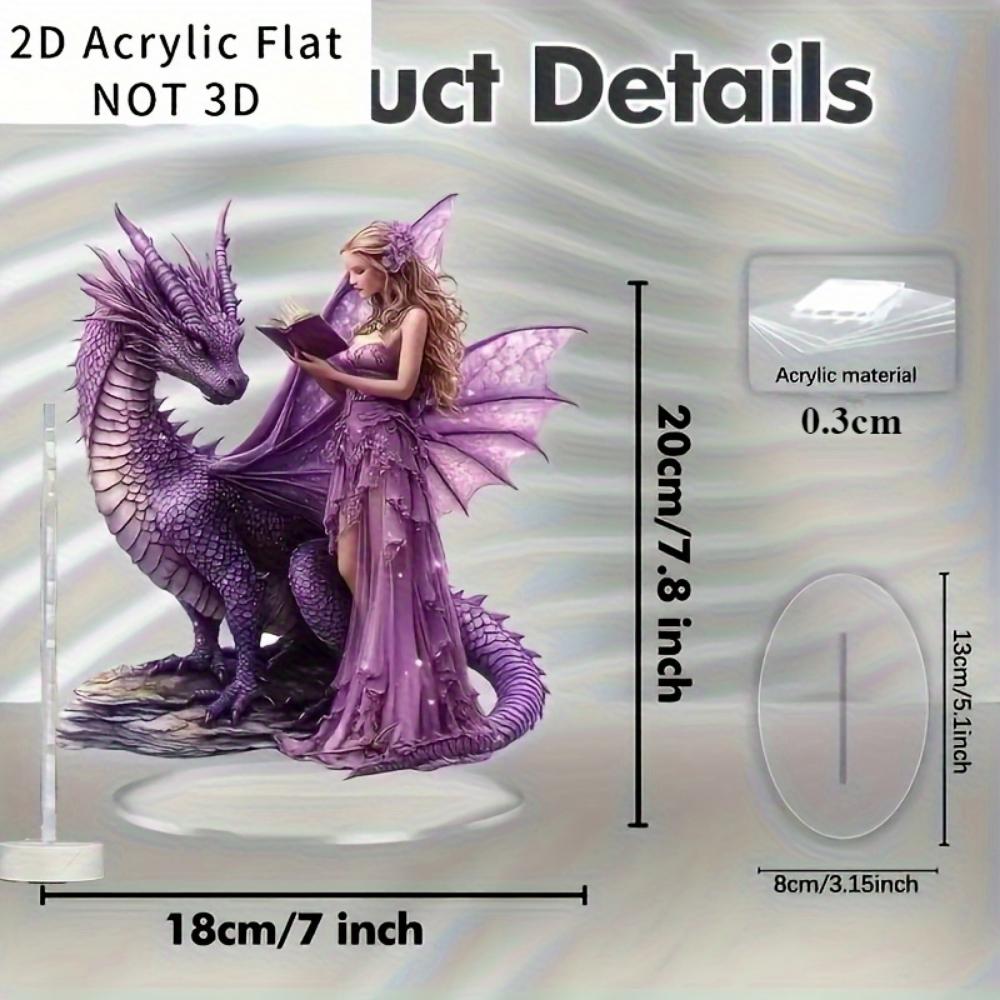 Purple Wings Fairy and Dragon, 2D Flat Acrylic, Tabletop Decoration, Suitable for Office, Living Room, Party, Christmas, Halloween