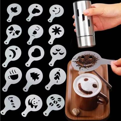 Zestaw 16 sztuk szablonów do kawy Barista Cappuccino Szablony Artystyczne Narzędzia do Dekoracji Pianki Latte Plastikowe Dekorowanie Ciast Kuchnia Domowe Użycie