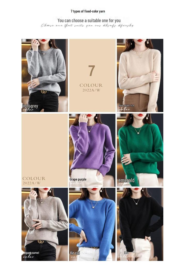 Women's Pure Wool Round Neck Sweater - New Autumn/Winter Loose Cashmere Pullover In Solid Colors