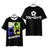 Anime Blue Lock Multi‑Character Panel Graphic Short Sleeve T‑Shirt, Front Four‑Character Print Tee, Casual Loose Summer Top for Anime Soccer Fans