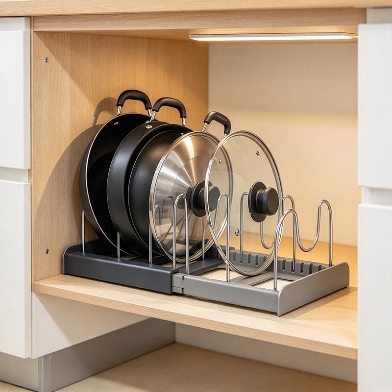 1Pcs Expandable Stainless Steel Pot Lid Organizer Rack Pan Lid Holder Kitchen Cookware Organizer For Lids Plates Cutting Board