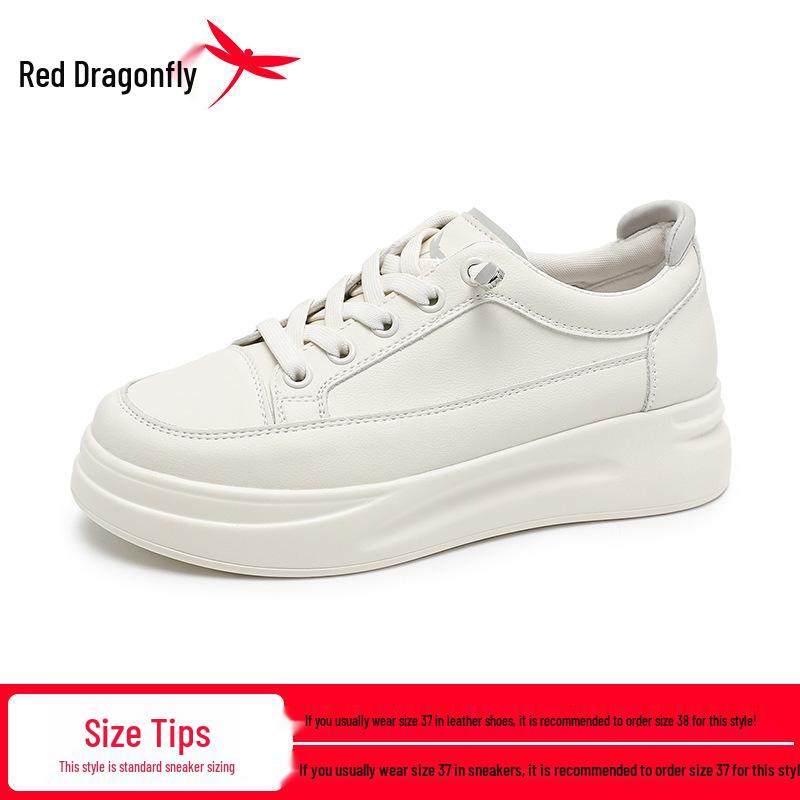 Red Dragonfly Women s Height-Increasing White Leather Platform Sneakers Size 37