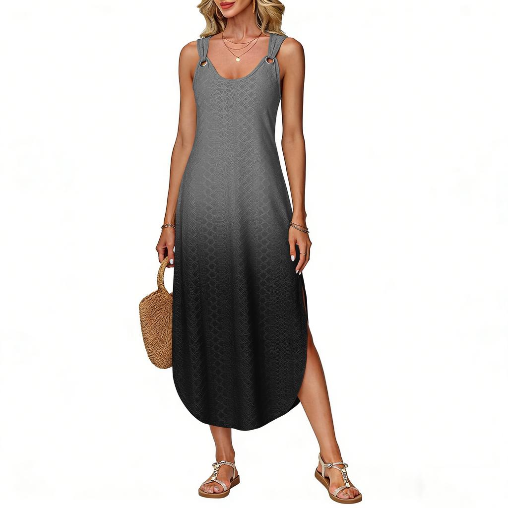Women's summer long dress, sleeveless with side slits, long gradient vest dress