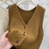 Women's V-Neck Sleeveless Knit Cardigan Vest - Versatile Autumn/Winter Layered Sweater