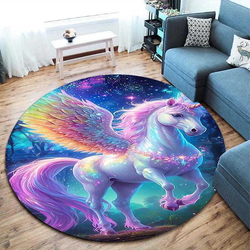 1Pc Cute Unicorn Circular Print Rug - Home Decoration Carpet For Living Room Bedroom Flooring Computer Chair Area Rug