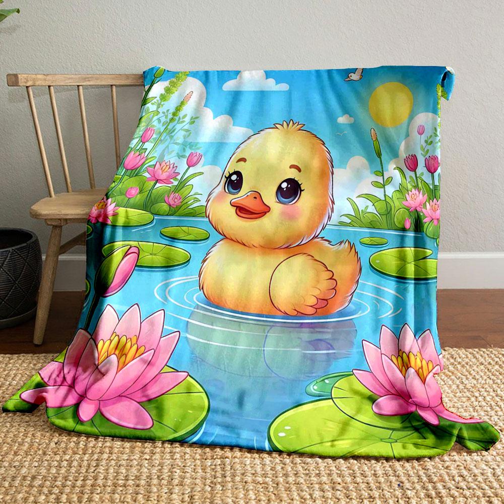 Cute Yellow Duckling in Lotus Pond print blanket soft and cozy perfect for the living room bed sofa or a nap,gift