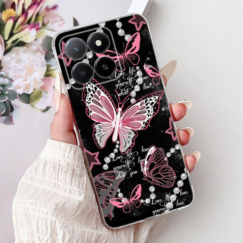 Phone Case For Honor X5b Plus X6b X7b X8b X9b 5G Elegant Flower Cat Painted Soft Silicone TPU Cases