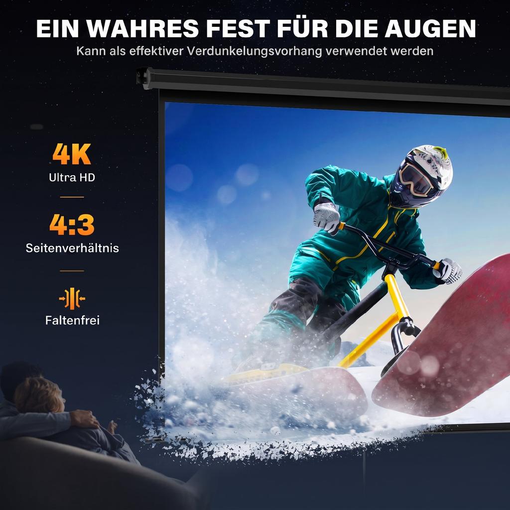 Projector Screen 171 x 128 cm 84 Inch 4:3 HD 4K Projection Screen Plastic, Metal Home Cinema