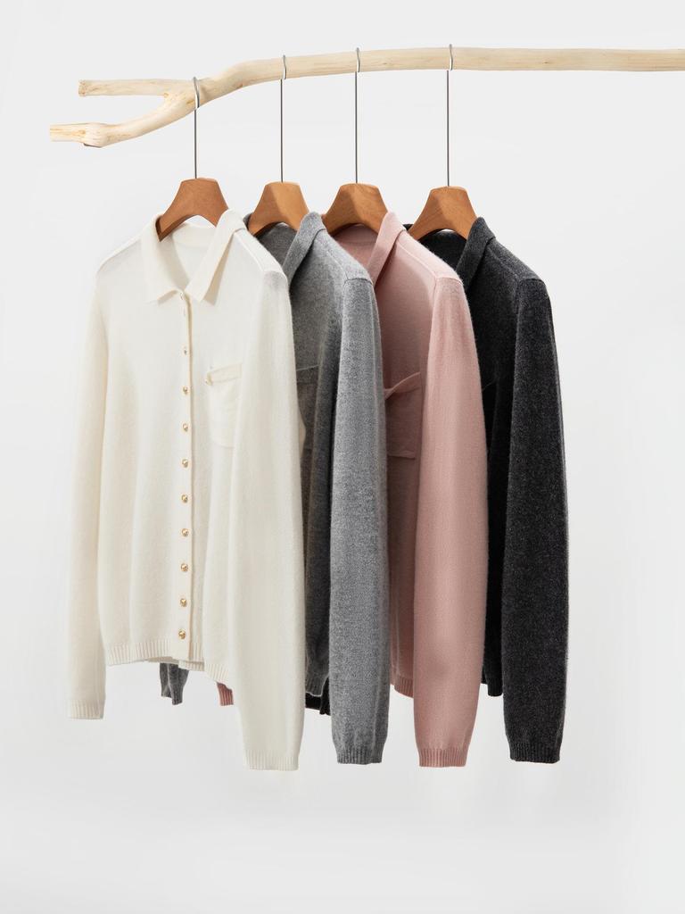Chic Age-Reducing Gold Button Knit Cardigan with Pockets - Women's Autumn Solid Color Versatile Outerwear Top