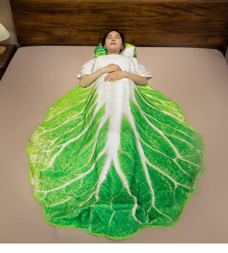 Cartoon Cabbage Watermelon Duck Egg 2-in-1 Flannel Hug Pillow & Nap Blanket