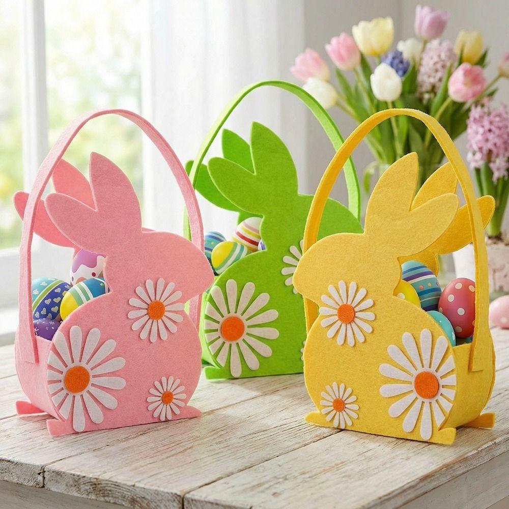 Cartoon Rabbit Egg Basket Cute Candy Gift Bag Multi-functional Easter Felt Basket  Easter Egg