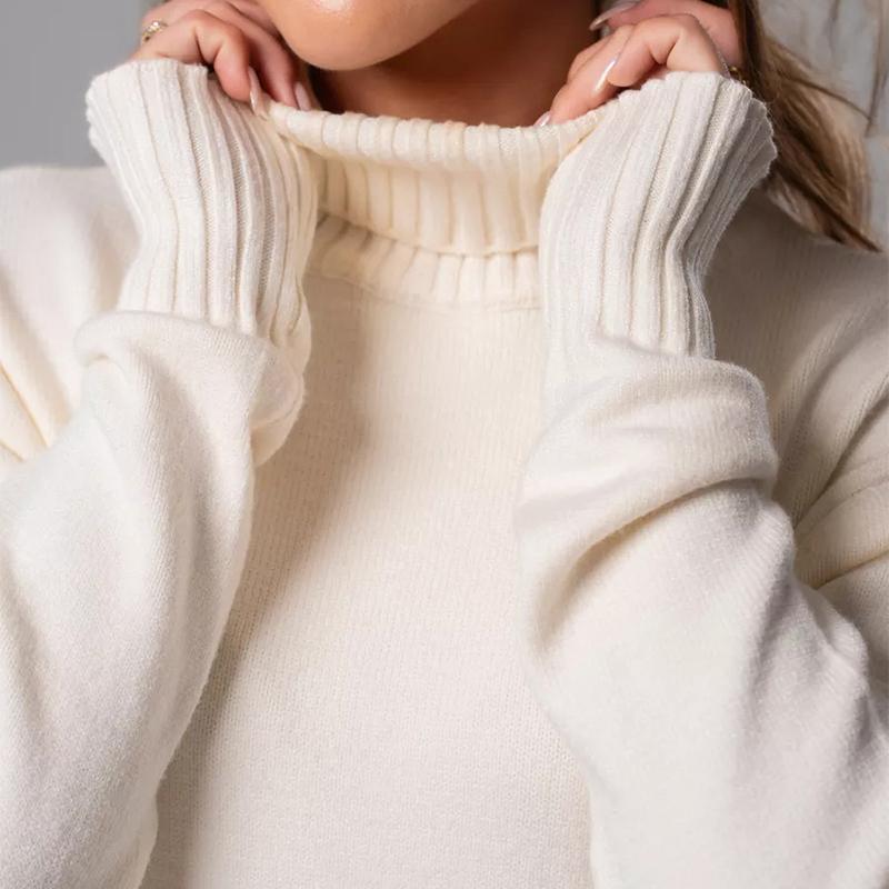 Elegant Solid Color Knitted Dress Women Loose Turtleneck Long Sleeve Female Sweater Autumn Winter Fashion Lady Knitwear