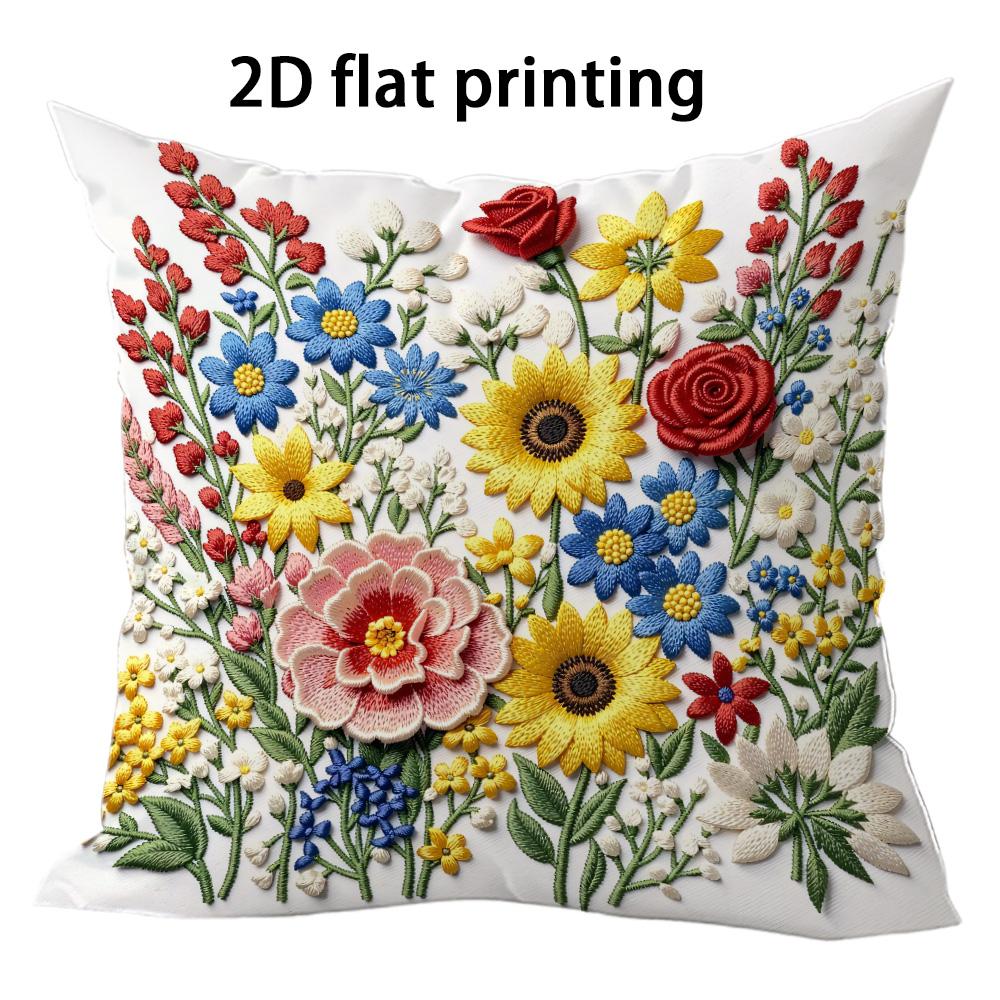 1pc Bohemian Wildflower Floral Throw Pillow Covers 2D Flat Printed Soft Cushion Cases For Home Sofa Bedroom Decor Cushion Cover