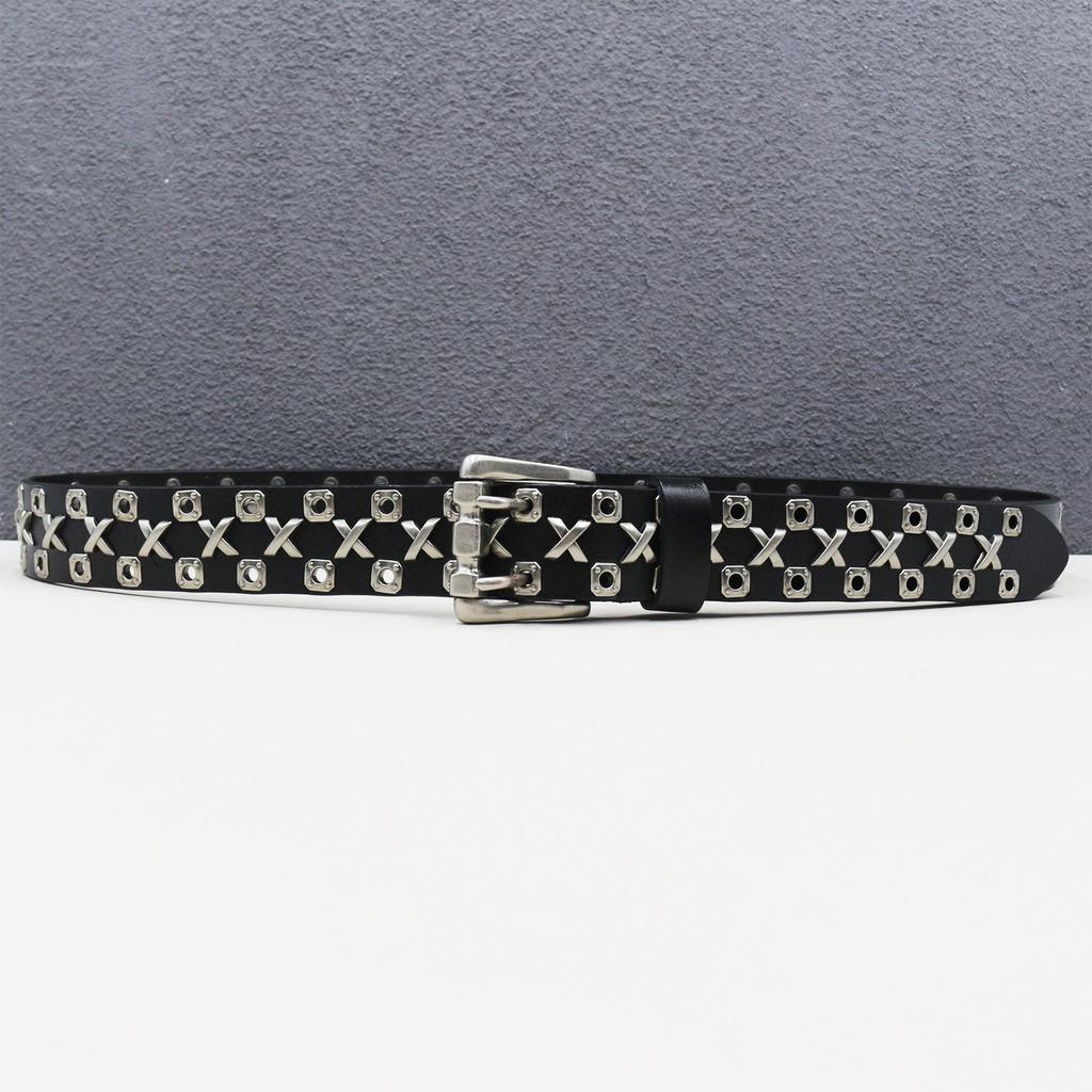 Authentic Double Pin Buckle Rivet Leather Belt - Western Style