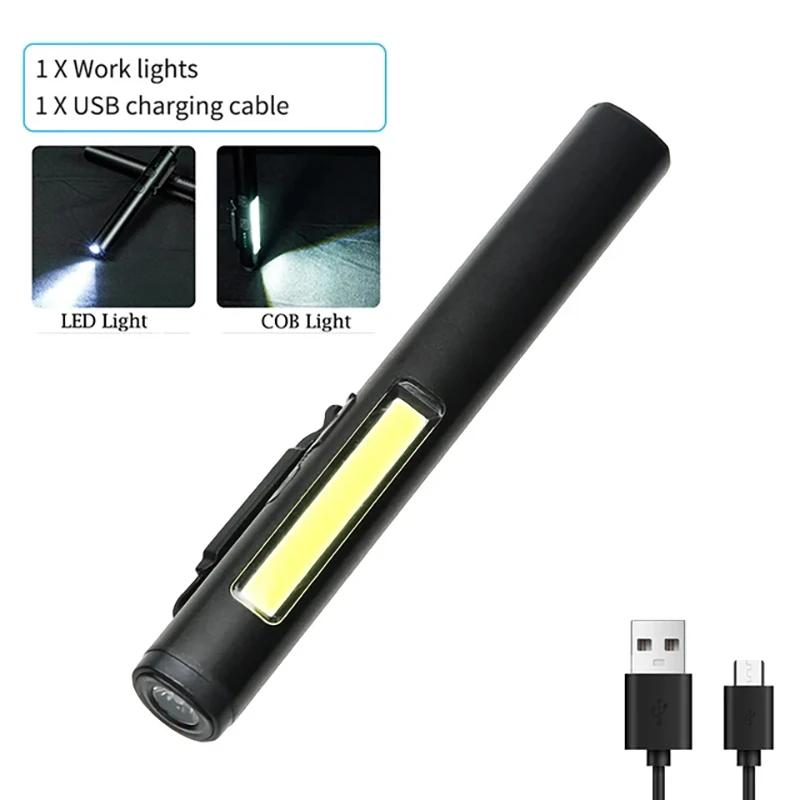 USB Rechargeable UV Flashlight 4 In 1(UV/LED/COB)Multifunctional Mini LED 4 Light Sources Pen Clip Flashlight with Indicator