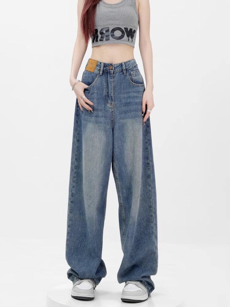 2024 High-Waist Retro Wide-Leg Jeans für Damen - Vielseitige, Schlankmachende, Bodenlange Hose