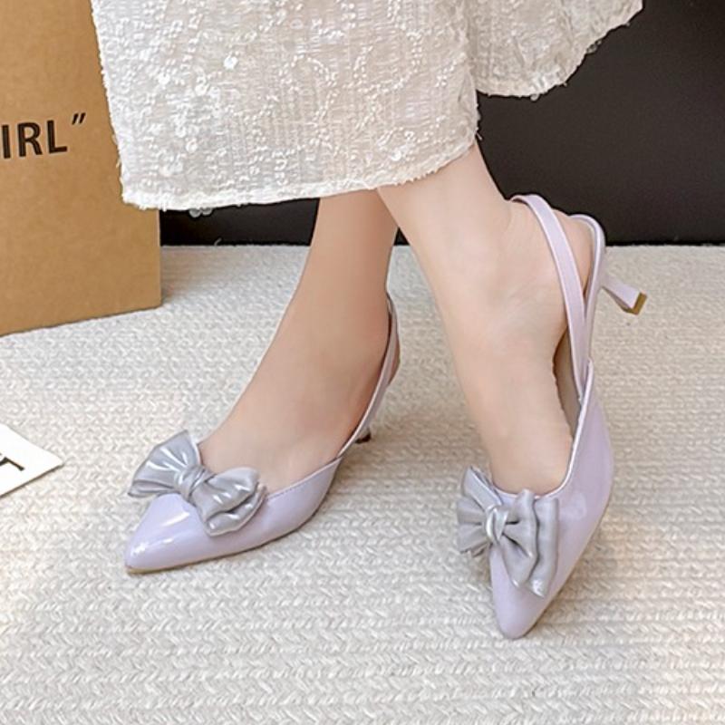 Fashion Women Sandals 2025 Summer New Butterfly Knot Slingbacks Heels Shoes Sexy Dress Thin Heel Pointed Toe Ladies High Heels Sandals