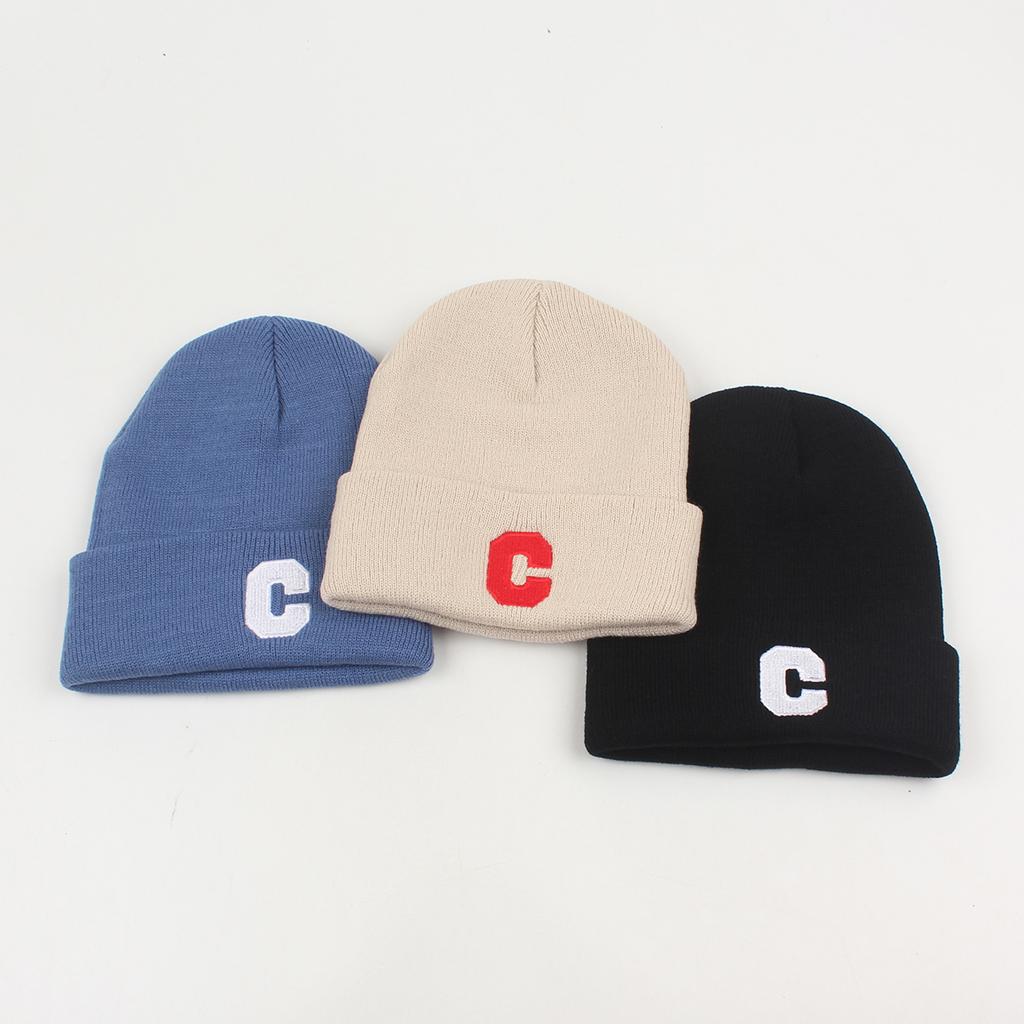 Men Women Winter Knitted Beanie Hat Letter Embroidery Stretchy Skull Cap Casual Warm Cuffed Watch Hat