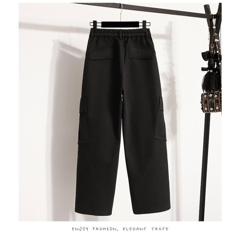 DIMANAF 2025 Autumn Winter Women Plus Size Pants Thick Flocking Casual Lady Long Pants Oversized Loose Clothing