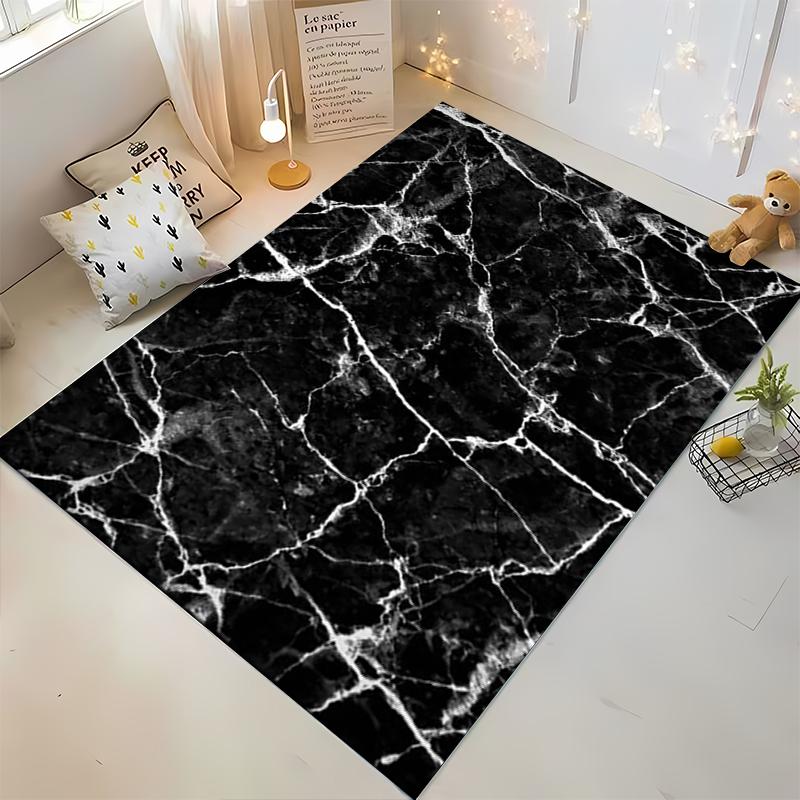 Black Marble Pattern Rug Design - Non-slip rug suitable for living room and bedroom sofas sofas