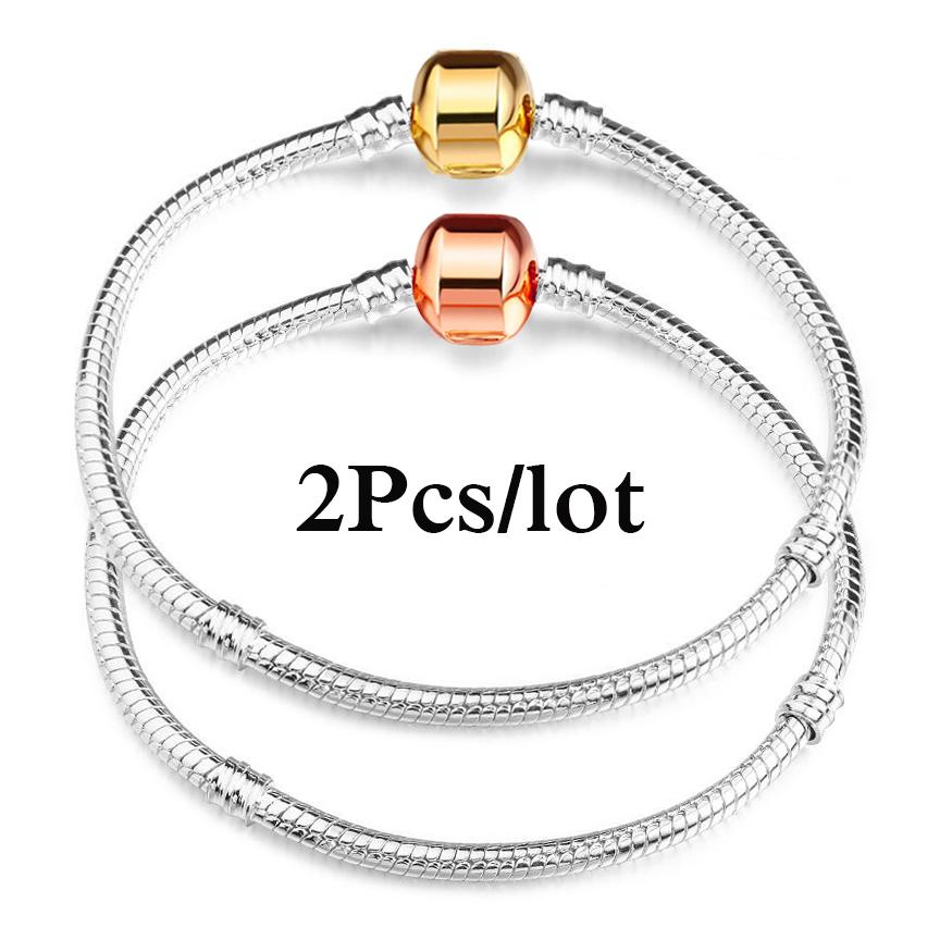 2 Stück/Los Sonderangebot 3mm Silberfarbene Schlangenkette Charm-Armband Für Damen Herren Passend für DIY-Armbänder Schmuck Geschenk
